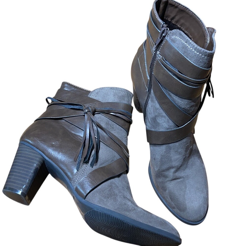 Lauren Blakwell Aliza2 Womens Taupe Brown Strappy Tassel Ankle Boots 9M 352330